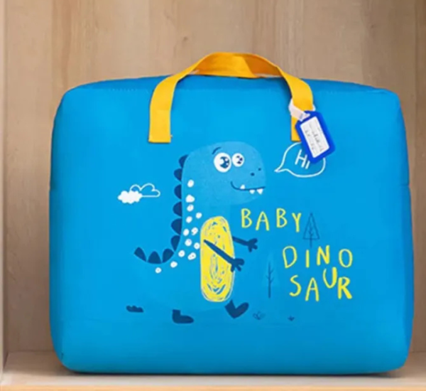 Durable canvas travel & storage bag with a cartoon print, zipper closure, and a sturdy nylon strap for easy carrying.