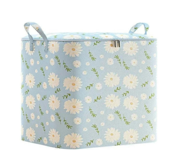Large-capacity storage bag for quilts, clothes, and pillows, featuring a zipper lid, extra-large full-opening design, and durable eco-friendly fabric.
