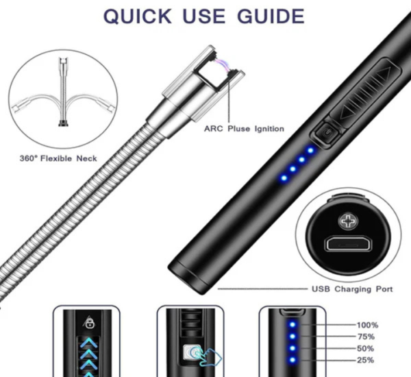 USB Rechargeable Flameless Arc Lighter Flexible, Arch Lighter