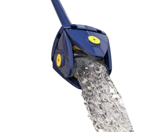 Self-wringing mop with soft grip handle, high water absorption, and extra-long handle for easy cleaning.