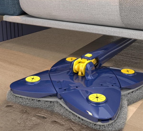 Self-wringing mop with soft grip handle, high water absorption, and extra-long handle for easy cleaning.