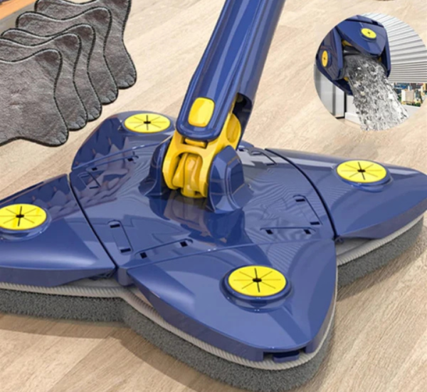 Self-wringing mop with soft grip handle, high water absorption, and extra-long handle for easy cleaning.