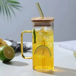 Glass Mug with Lid and Straw