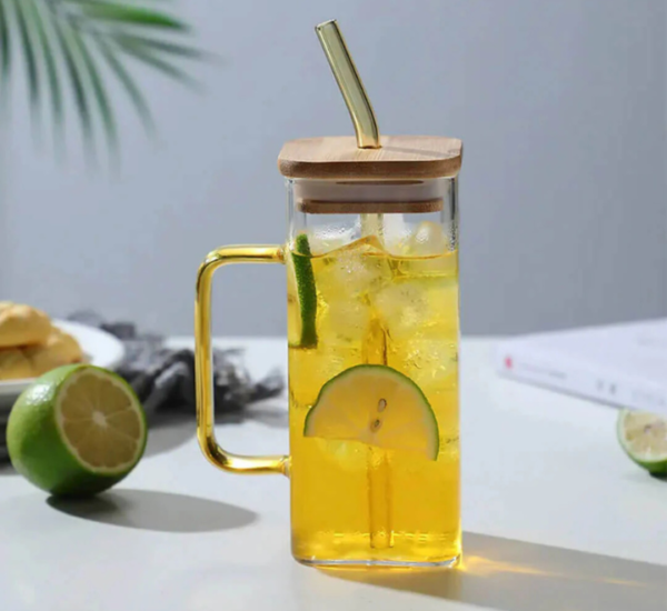 Glass Mug with Lid and Straw